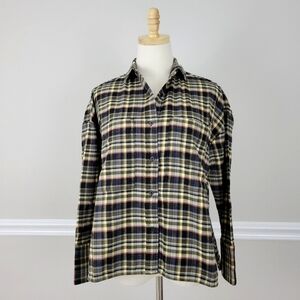 Everlane Women Plaid Button Down Shirt - Top Black and Green